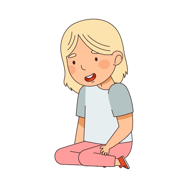 Niña rubia sentada de rodillas mirando algo con interés Ilustración vectorial