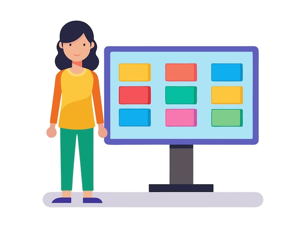 Niña seleccionada caja en el monitor de la computadora Tecnologías y servicios modernos Ilustración de elementos de interfaz de usuario