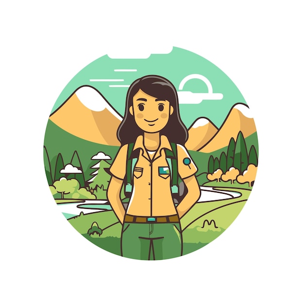 Vector niña de senderismo con mochila ilustración vectorial en un estilo plano