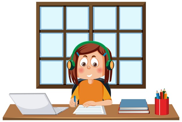 una niña sentada frente a la computadora