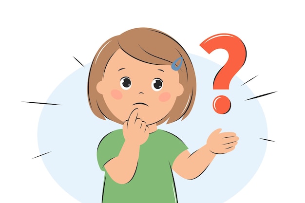 Niña con signo de interrogación Concepto de conocimiento y educación