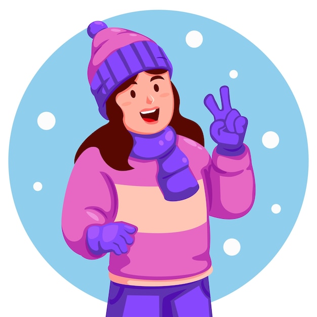 Vector niña con sombrero de invierno y guantes