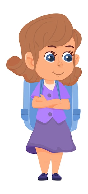 Vector niña sonriente con los brazos cruzados. personaje de dibujos animados lindo