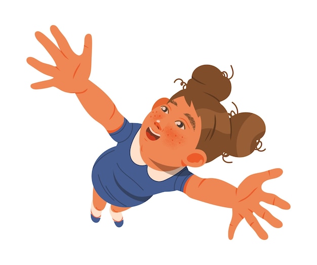 Niña sonriente extendiendo sus brazos mostrando un gesto positivo de la mano sintiendo emoción Ilustración vectorial