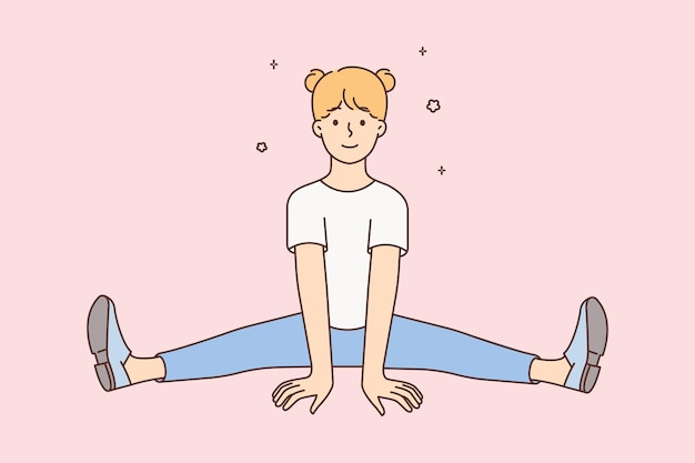 niña sonriente, sentarse, en, legsplit