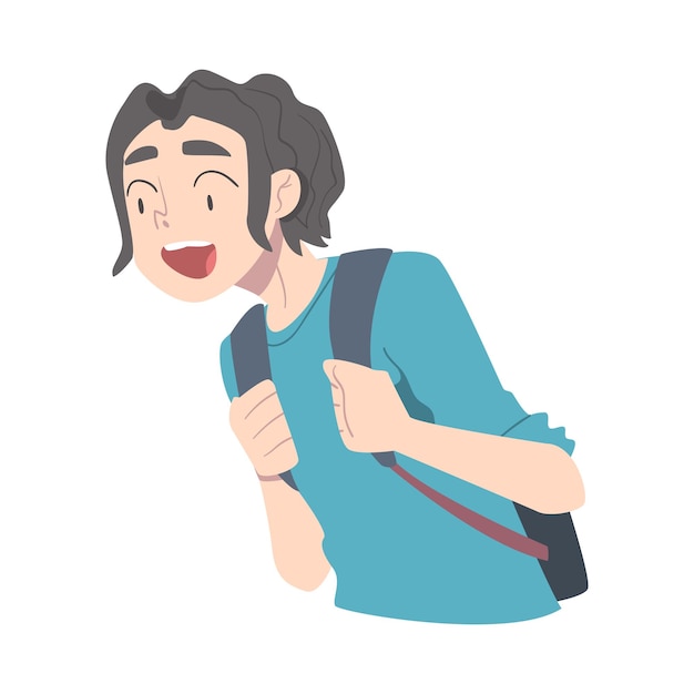 Niña sonriente sorprendida niña adolescente con expresión facial feliz ilustración vectorial de estilo dibujos animados