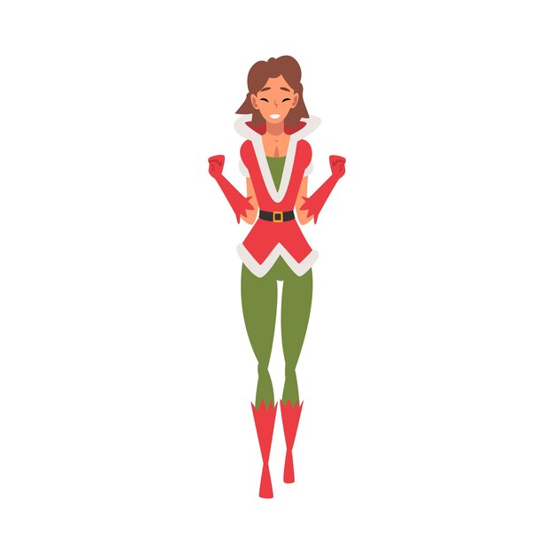 Niña sonriente con traje de Navidad rojo y verde Ilustración vectorial