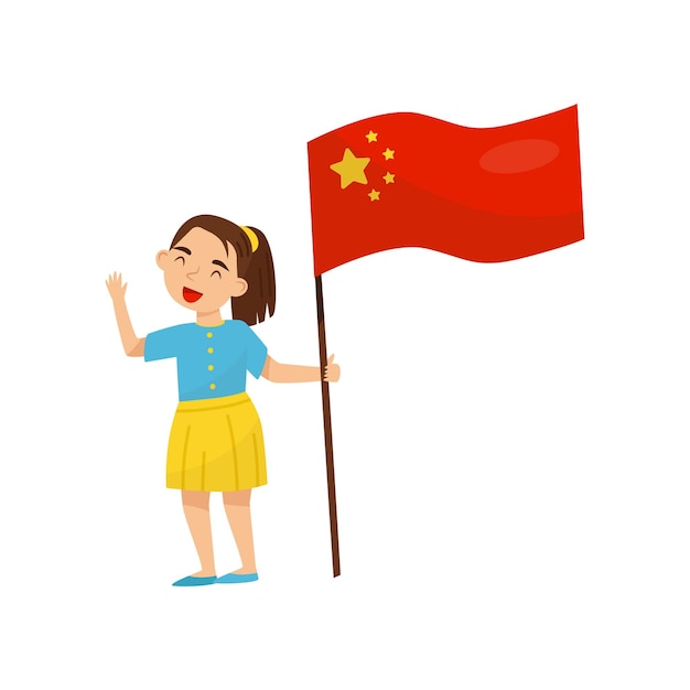 Niña sosteniendo la bandera nacional de China elemento de diseño para el Día de la Independencia Vector de la bandera del día Ilustración aislada sobre un fondo blanco