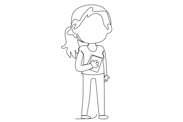 Una niña sosteniendo un libro mientras está de pie en una línea de arte