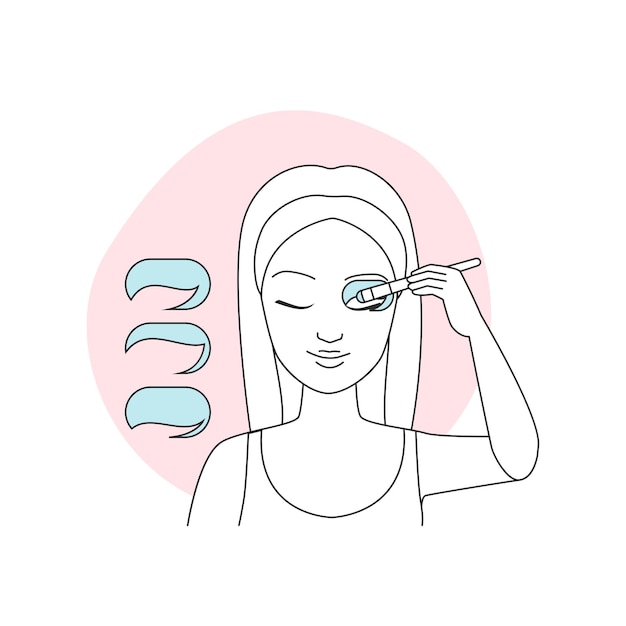 Niña sosteniendo un pincel y una plantilla para aplicar sombra para los ojos para hacer el icono de la línea de maquillaje