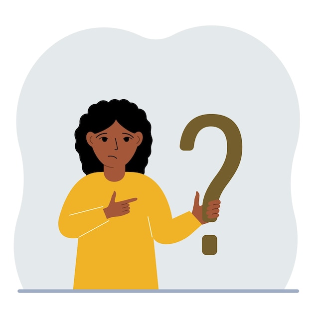 Niña sosteniendo un símbolo de signo de interrogación Haga preguntas y busque respuestas Preguntas frecuentes o concepto de preguntas frecuentes centro de soporte en línea