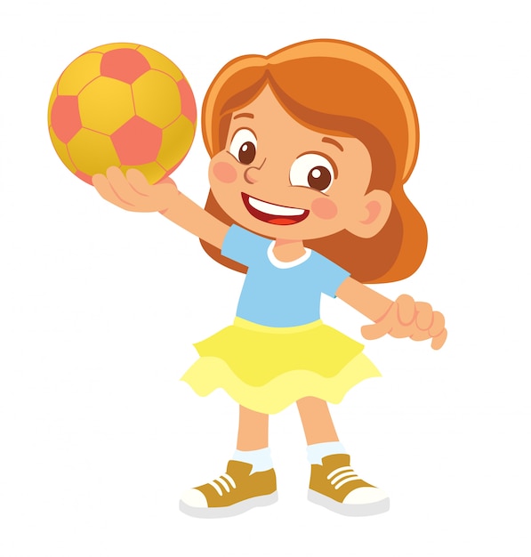 Vector niña sostiene el balón de fútbol