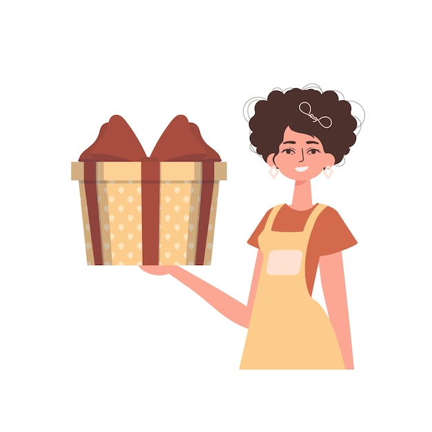 La niña sostiene una caja de regalo festiva Ilustración de vector plano moderno