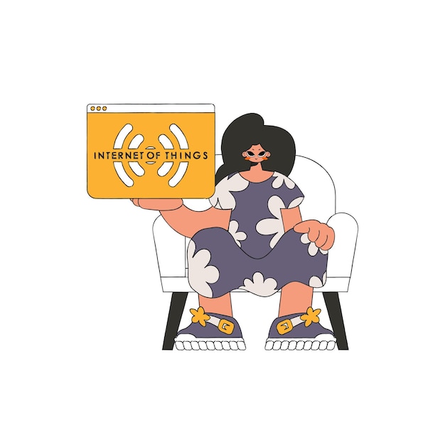 La niña sostiene el logo de Internet de las cosas en sus manos.