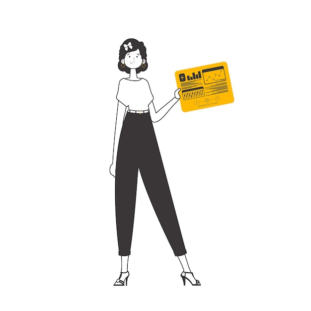 La niña sostiene el logotipo de IOT en sus manos Estilo lineal Aislado sobre fondo blanco Ilustración vectorial