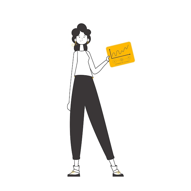 La niña sostiene el logotipo de IOT en sus manos Vector aislado de estilo lineal de moda
