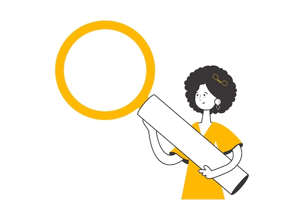 La niña sostiene una lupa en sus manos Ilustración vectorial aislada de estilo lineal minimalista
