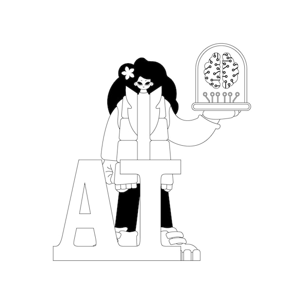 Niña sostiene un modelo de IA, el arte vectorial la representa