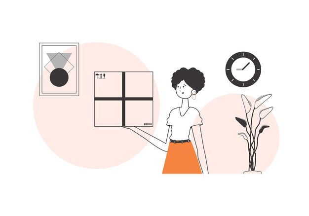 La niña sostiene un paquete El concepto de entrega de bienes y paquetes Estilo de moda lineal