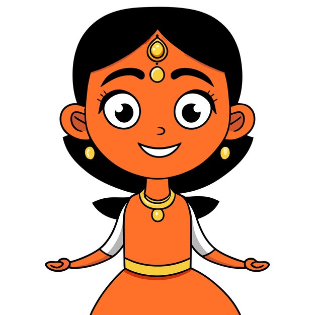 Vector niña del sur de la india gayatri tamil hindú dibujado a mano plano elegante pegatina de dibujos animados icono concepto aislado