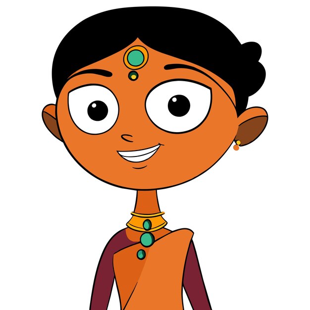 Niña del sur de la india gayatri tamil hindú dibujado a mano plano elegante pegatina de dibujos animados icono concepto aislado