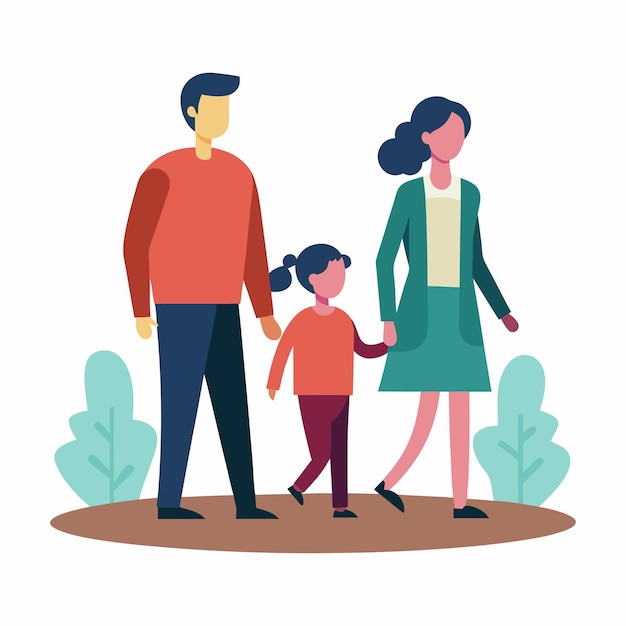 niña con sus padres caminando ilustración de niño caminando