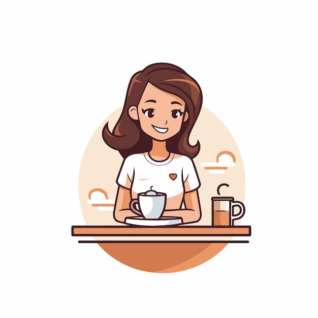 Vector niña con taza de café ilustración vectorial en estilo plano niña en una cafetería