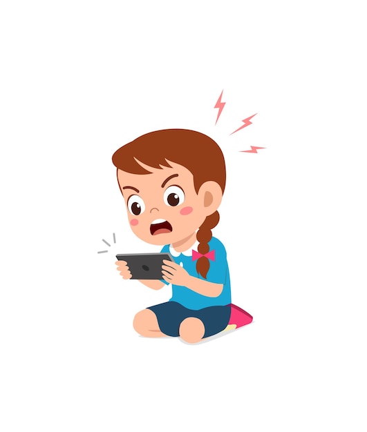 Niña con teléfono móvil y enojado