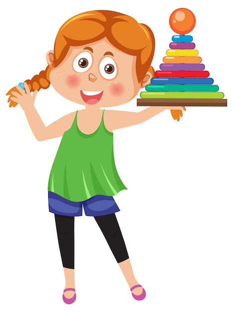 niña, tenencia, colorido, matemáticas, juguete de madera