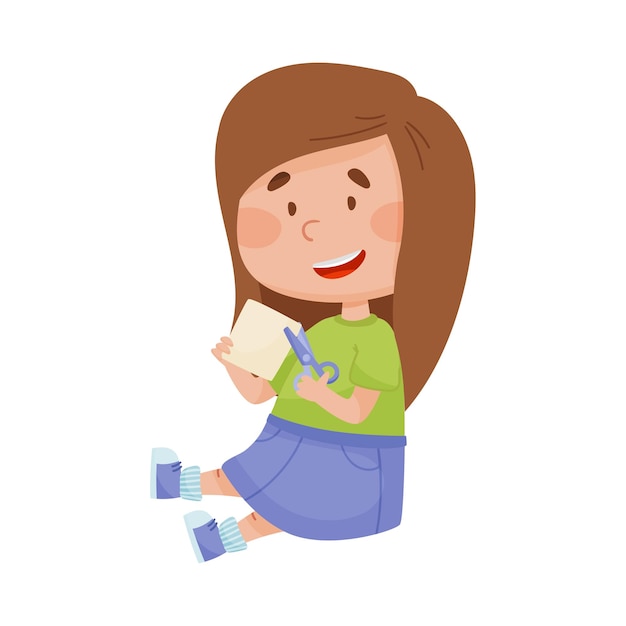 Niña con tijeras haciendo ilustraciones vectoriales de artesanía de papel