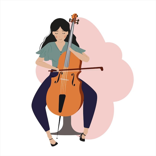 Vector la niña toca el violonchelo. mujer joven. violonchelo.