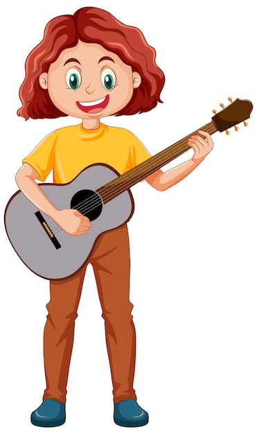 Vector una niña tocando la guitarra acústica.