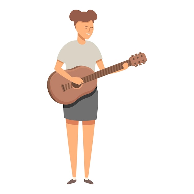 Vector niña tocando la guitarra icono vector de dibujos animados músico tocando un concierto