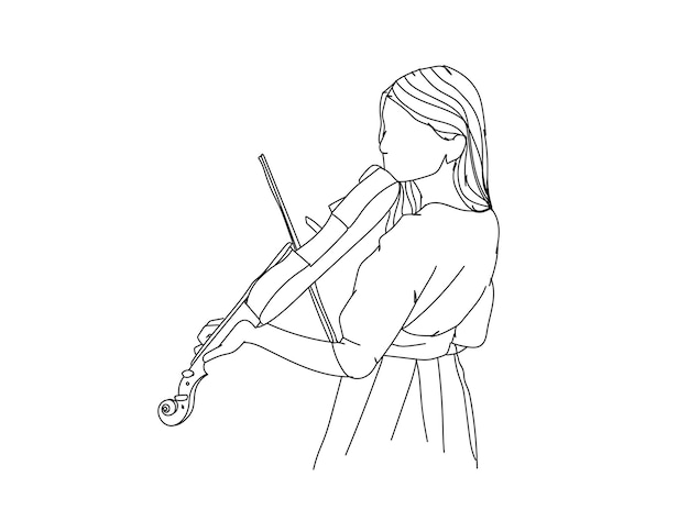 Niña tocando el violín Dibujo de arte de línea