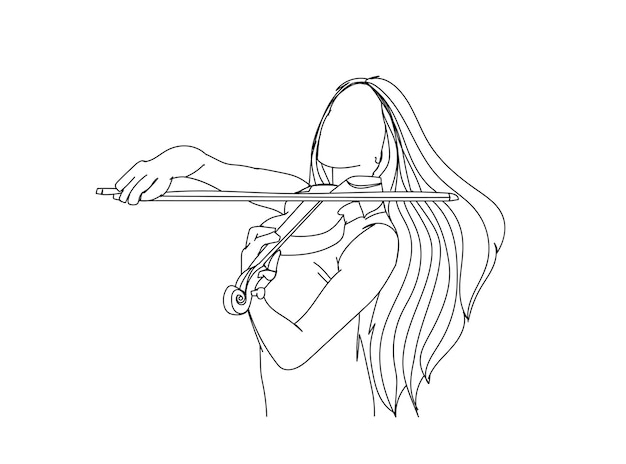 Vector niña tocando el violín dibujo de arte de línea