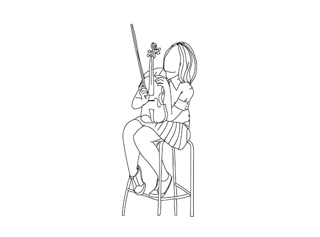 Vector niña tocando el violín dibujo de arte de línea