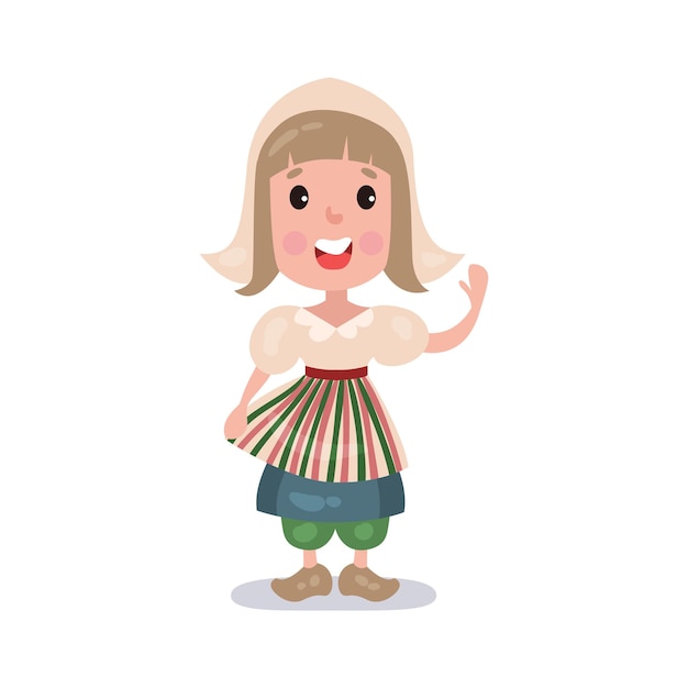 Niña con traje típico del vector colorido del país holandés ilustración sobre un fondo blanco