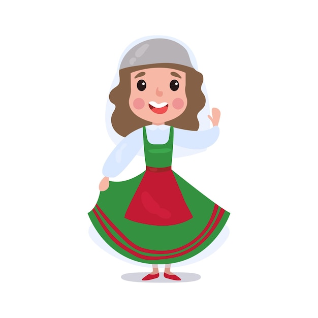 Niña con traje típico de vector colorido de país de Italia ilustración sobre un fondo blanco