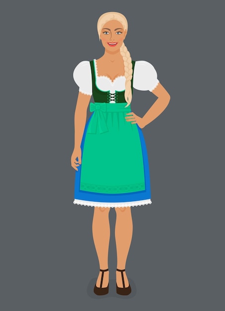 Vector niña con el traje tradicional bávaro dirndl