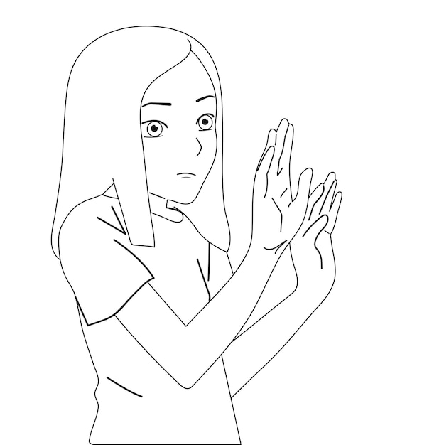 Niña triste deprimida asustada se ve sola Ilustración vectorial de niño asustado indefenso Preocupación y miedo