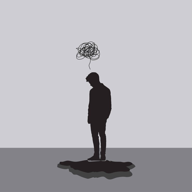Niña triste infeliz depresión concepto ilustración de vector plano Niña deprimida infeliz salud mental