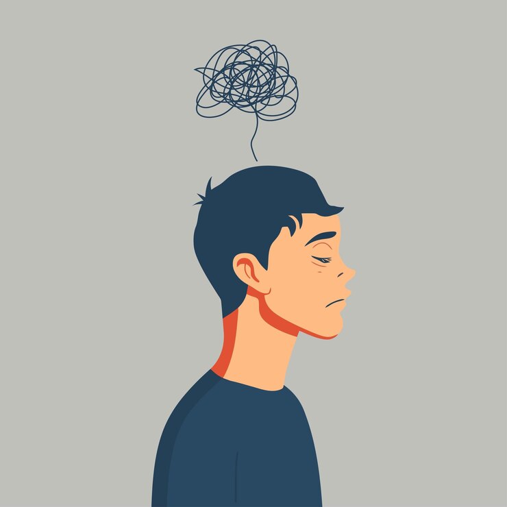 Niña triste infeliz depresión concepto ilustración de vector plano Niña deprimida infeliz salud mental