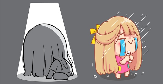 Niña triste llorando ilustración de dibujos animados decepcionados