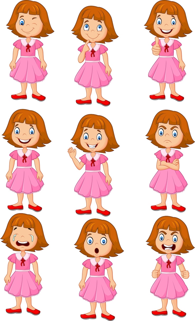 Vector niña en varias expresiones