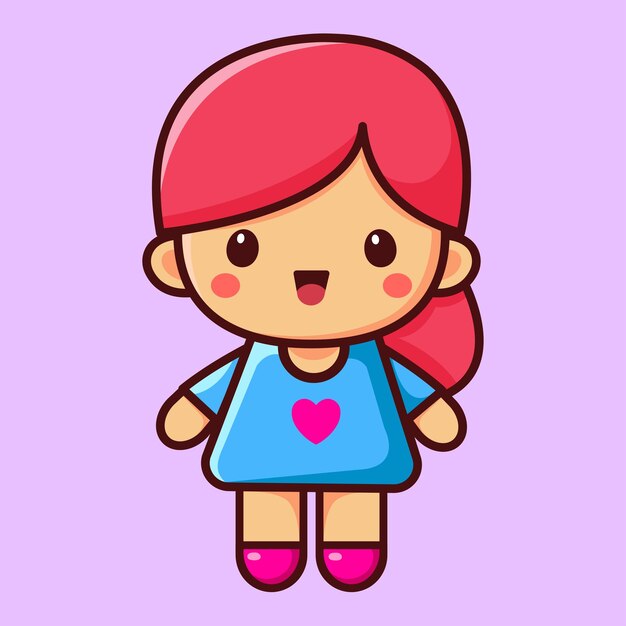 Niña con un vestido azul un niño ilustración plana vectorial