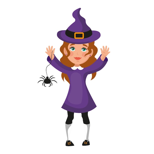 Niña, vestido, en, un, festivo, halloween, disfraz, vector