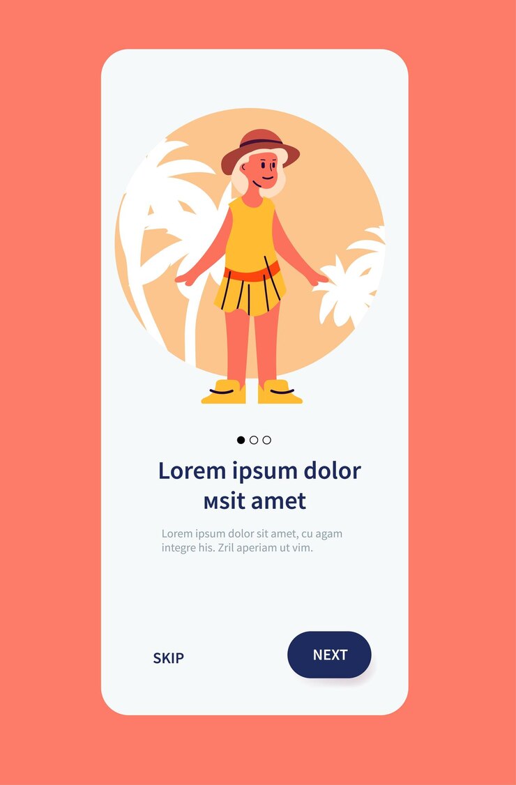 Vector niña en vestido y sombrero de pie en la playa tropical vacaciones de verano tiempo de vacaciones para viajar concepto