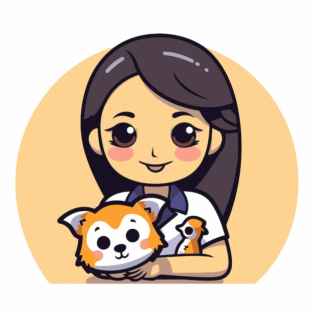 Vector niña veterinaria con un gato y un perro ilustración vectorial