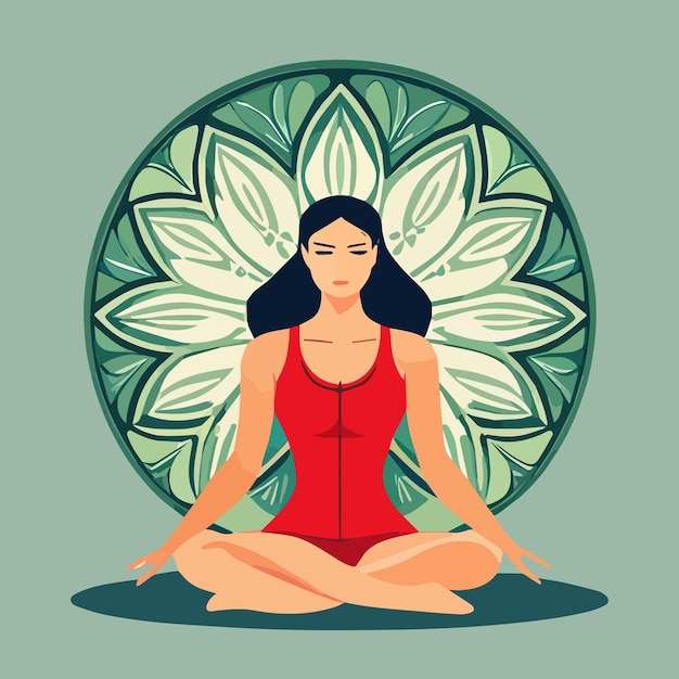 Vector niña en yoga lotus practica meditación ilustración vectorial diseño plano uso en proyectos web y