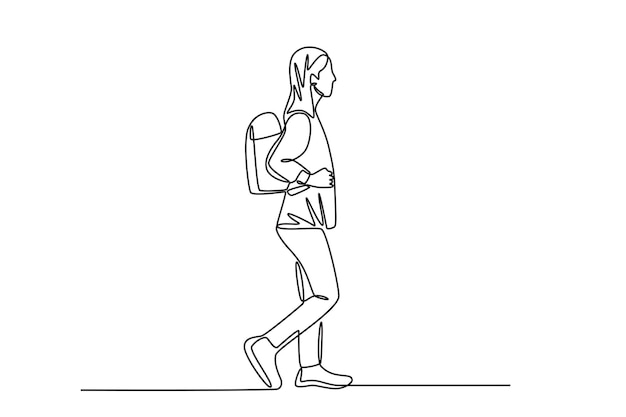 Niñas adolescentes caminando a la escuela Concepto de regreso a la escuela dibujo en línea